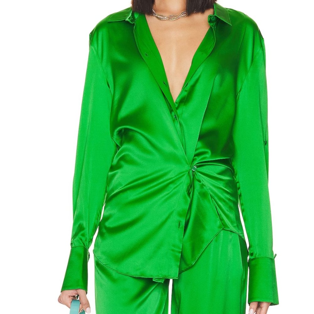 NWT SER.O.YA Karry Silk Shirt in Kelly Green XS